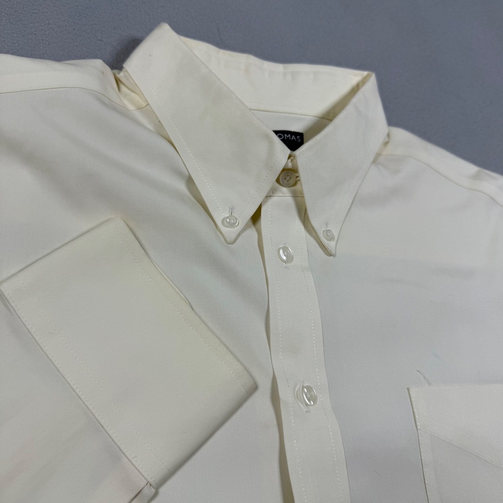 Grant Thomas Mens Non-Iron Button Down Dress Shirt Cream Cotton Long Sleeve 17.5